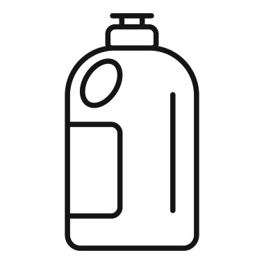 Çamaşır deterjanı şişesinin basit siyah beyaz çizgisi ikonu, temizlik malzemelerini ve ev işlerini temsil ediyor.