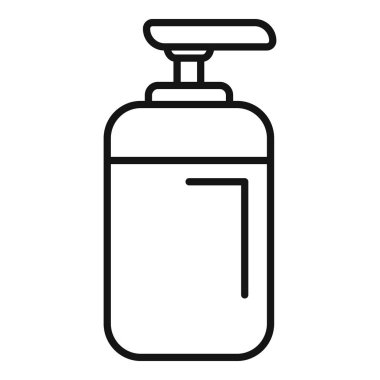 Şampuan ya da losyon dağıtan bir sabun kabının basit siyah beyaz çizimi