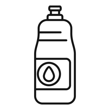 Su damlası logosu olan plastik bir şişenin çizgi çizimi, temizlik ürünlerini temsil etmek için uygun.