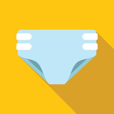 Açık mavi bebek bezi ve elastik bağlayıcılar parlak sarı bir arka planda yatıyor.