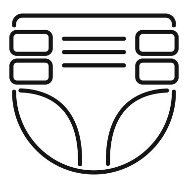 Tek kullanımlık bir bezi temsil eden basit siyah beyaz çizgiler, çocuk bakımı ve bebek ürünleriyle ilgili projeler için ideal.