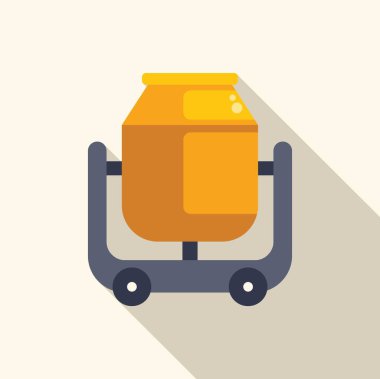 Tekerlekler üzerinde duran beton karıştırıcı dönen davul ile inşaat için çimentoyu karıştırıyor