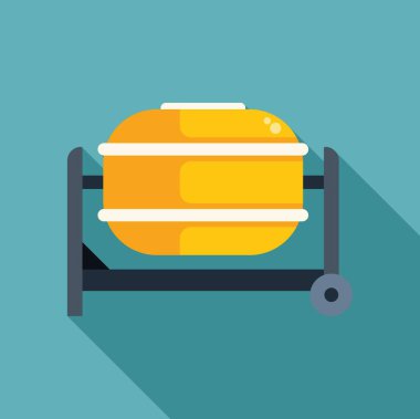 Sarı beton karıştırıcı bir inşaat projesi için çimentoyu döndürüyor ve hazırlıyor