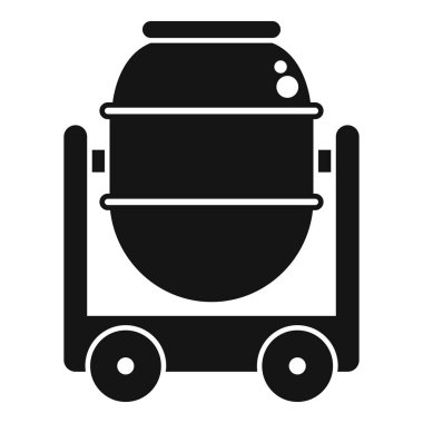 Tekerlekli platformda alkollü içecekler taşımak için kullanılan metal tankın siyah silueti şarap yapımı için hazırlanıyor