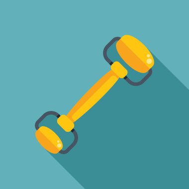 Altın dambıl mavi arka planda uzanıyor, fitness ve sağlıklı bir yaşam tarzını temsil ediyor.