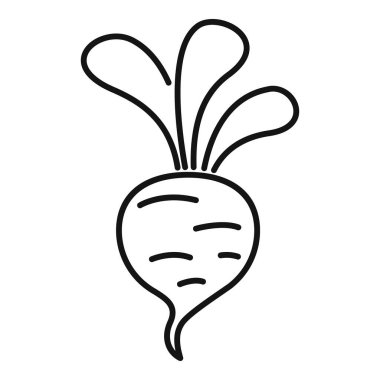 Yapraklı pancar kökünün basit siyah-beyaz çizimi, yemek tarifi kitapları veya sağlıklı yemek promosyonları için ideal.