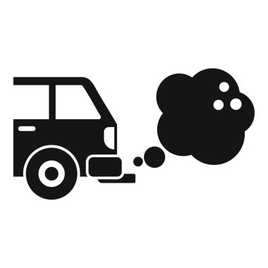 Kirlilik sorunlarını sembolize eden egzoz dumanı yayan eski bir arabanın siyah siluet simgesi