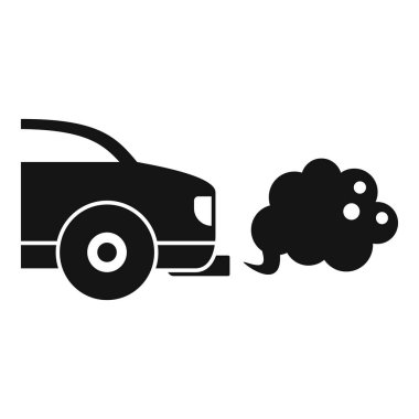 Egzoz dumanı yayan, hava kirliliğini temsil eden basit siyah beyaz bir araba simgesi