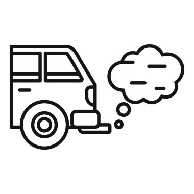 Egzoz gazı yayan, hava kirliliğini ve çevresel hasarı temsil eden bir arabanın çizgi simgesi