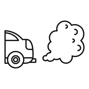 Egzoz dumanı yayan, hava kirliliğini sembolize eden bir arabanın basit çizgi simgesi