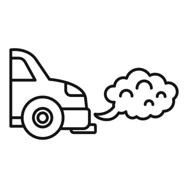 Egzoz dumanı yayan, çevre kirliliğini sembolize eden bir arabanın çizgi simgesi