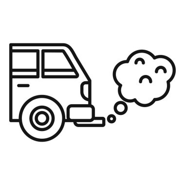 Mutsuz bir yüz şeklinde duman bulutu gibi kirlilik yayan bir arabanın basit, kalın çizgili bir çizimi