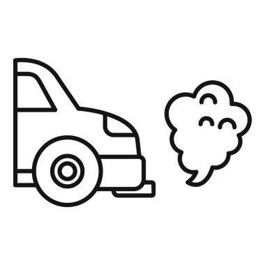 Egzoz gazı yayan, hava kirliliğini ve çevresel hasarı sembolize eden bir arabanın çizgi çizimi