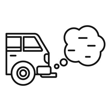 Atmosfere egzoz dumanı salan bir minibüsün basit çizgi simgesi, kirlilik kavramı