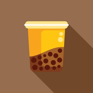 Lezzetli tapyoka incileri ile ferahlatıcı bir balonlu çay içeceği içeren plastik bardak.