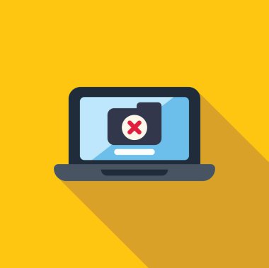 Laptop, veri kaybını veya silmeyi temsil eden kırmızı x içeren bir dizin gösteriyor
