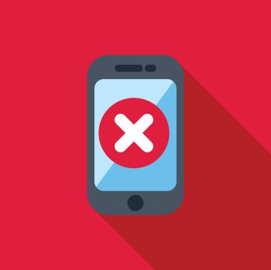 Ekranda kırmızı haç işareti gösteren akıllı telefon, hata, uyarı, hata veya uyarı kavramı