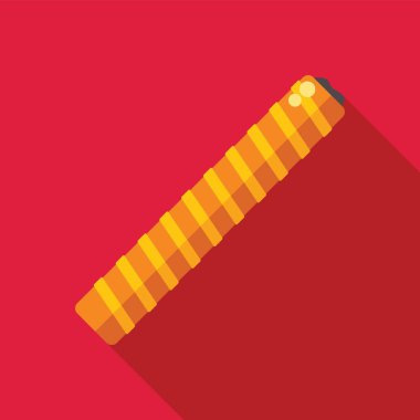 Çikolatayla kaplı uzun gofret çubuğu kırmızı arka planda köşegen olarak yatar. Basit bir tatlı çizimi.