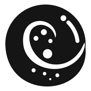 Minimalist tasarım, soyut beyaz girdap ve noktalarla siyah bir daire içeriyor.