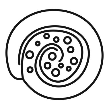 Minimalist çizgi sanat ikonu kıvrımlı deseni göstermek için dilimlenmiş kremalı bir İsviçre böreği tasvir ediyor.
