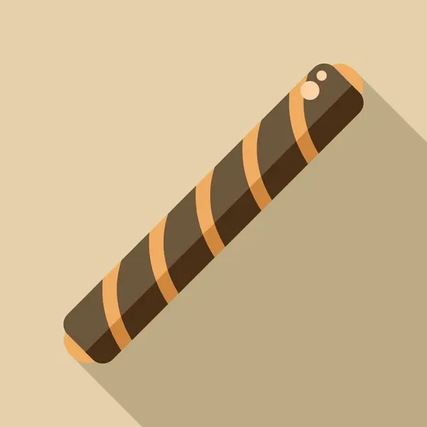 stock vector Chocolate wafer roll is lying on a solid color background, casting a long shadow
