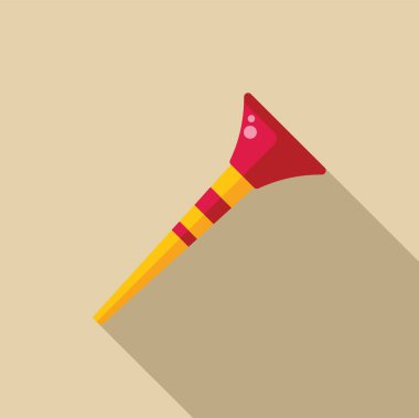 Kırmızı ve sarı plastik boru sesi parti, doğum günü, yeni yıl arifesi ya da spor kutlamaları için yüksek ses çıkarıyor.