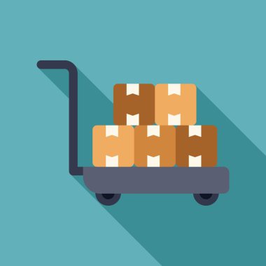 Karton kutular taşıyan depo el kamyonu lojistik, teslimat ve verimli kargo taşımacılığını simgeliyor.