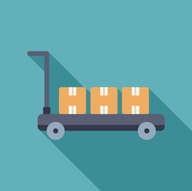 Teslimat servisi, ticaret, lojistik, ulaşım konsepti için karton kutular taşıyan platform vagonu.