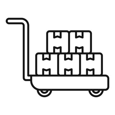 Karton kutularla mal taşıyan bir deponun çizgi çizimi.