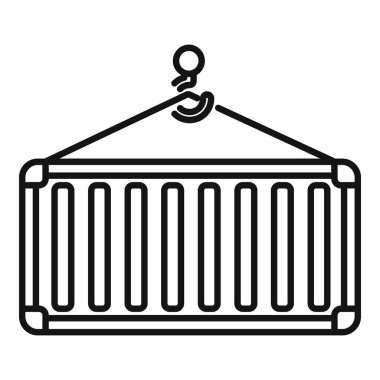 Bir vinç kancasının nakliye konteynırını kaldırmasının basit simgesi, küresel lojistik ve taşımacılığı temsil ediyor.