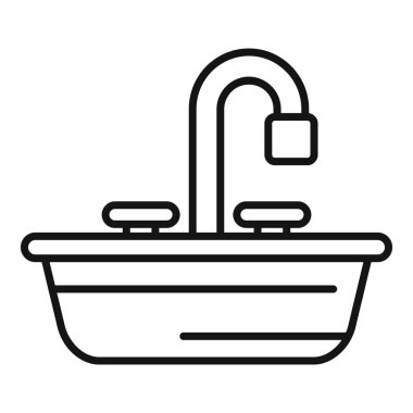 Mutfak lavabosunun musluk ve tutamaklarla çizilmiş basit çizimi.