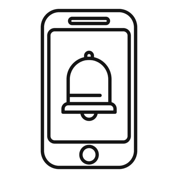 Stock vector Line icon of a smartphone displaying a notification with a bell symbol on its screen