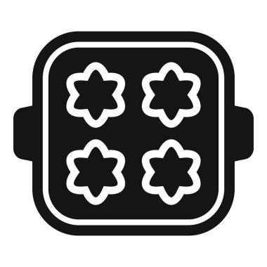 Beyaz arka planda izole edilmiş, yıldız şeklinde yemek yapan bir yemek tepsisinin siyah siluet simgesi