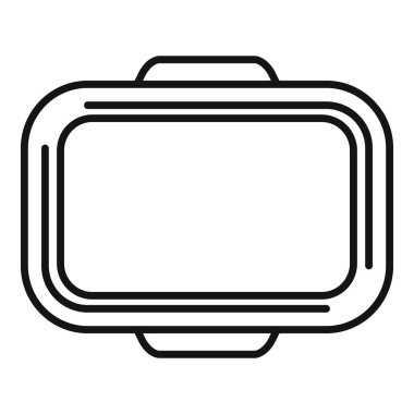 Kapağı açık, yiyecek ambalajı için mükemmel olan boş bir plastik yiyecek kabının basit siyah beyaz çizgisi.