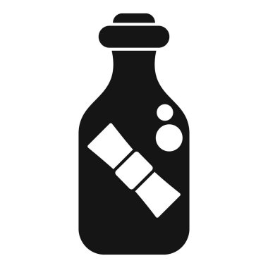 İçinde bir mesaj olan siyah bir şişe silueti denizde yüzüyor.