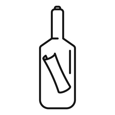 Şişedeki bir mesajın basit çizgi simgesi, iletişim ve umudu temsil ediyor.