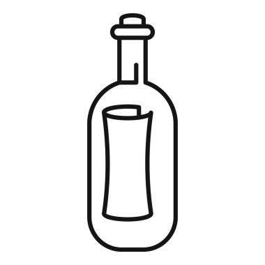 Basit bir çizgi resim simgesi. İçinde yuvarlanmış kağıt bir mesaj olan cam bir şişe.