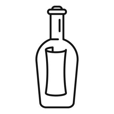 İçinde yuvarlanmış kağıt bir mesaj olan mantarlı cam bir şişenin basit çizimi