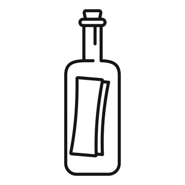 Üstünde mantar olan basit bir cam şişe simgesi, rulo ya da katlanmış bir kağıt parçası, belki de içinde bir mesaj vardır.