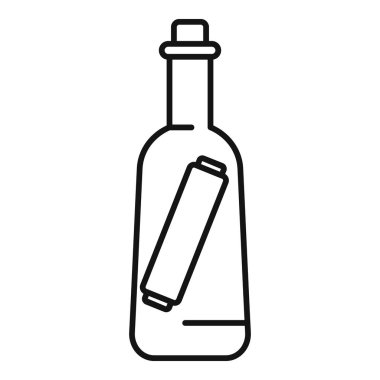 Bir mesaj içeren cam şişenin basit çizimi, gizem ve macera çağrıştırıyor.