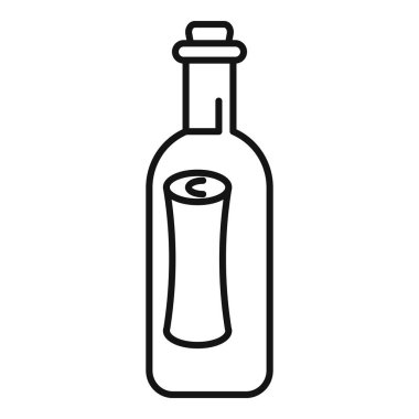 Gizli bir mesaj parşömeni içeren mantarlı bir şişenin siyah ana hatlı simgesi