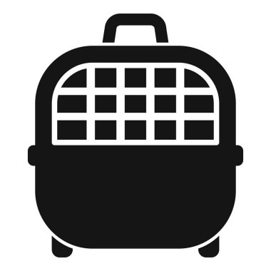 Güvenli ve rahat bir hayvan taşımacılığı için tasarlanmış, sapı ve şebeke kapısı olan plastik bir hayvan taşıyıcısının siyah silueti.