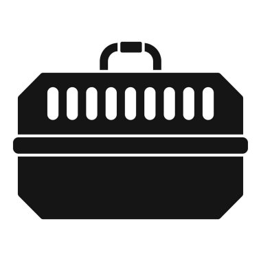 Beyaz arka planda izole edilmiş küçük hayvanları taşımak için sapı olan plastik bir evcil hayvan kutusunun siyah silueti.