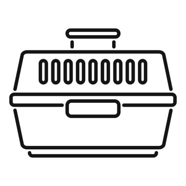 Güvenli ve rahat seyahat için plastik bir hayvan taşıyıcı kutusunun basit çizgi resim simgesi