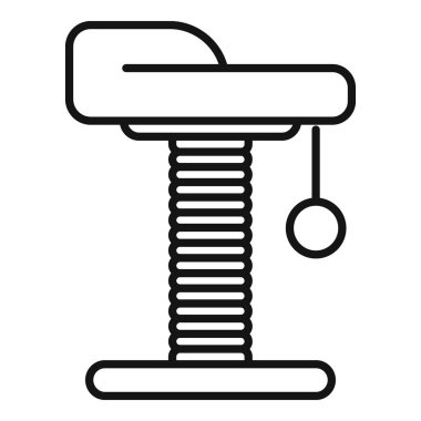 Bir tırmalama direğinin çizgi sanat simgesi. Bir platform ve asılı bir top, kedi eğlencesi ve pençe bakımı için tasarlanmış.