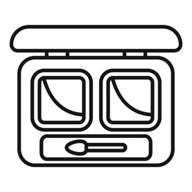 Açık bir göz falı paletinin çizgi çizimi ve fırça makyaj konseptini gösterir