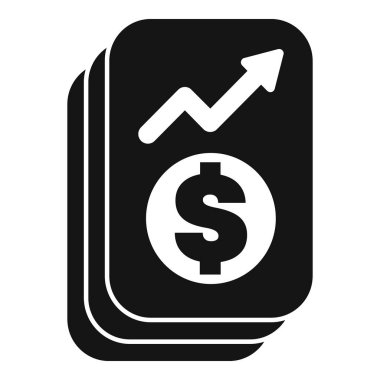 Yükselen bir okla yükselen para yığınının simgesi, ticari başarıyı temsil ediyor.