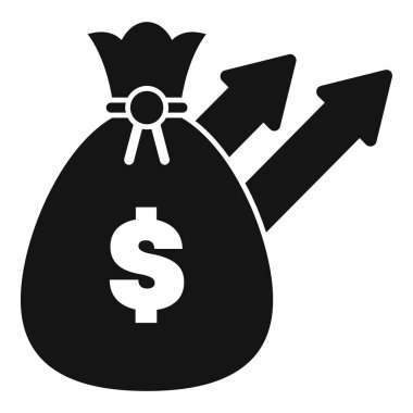 Bir para çantasının siyah beyaz simgesi yukarı doğru iki okla değeri artıyor