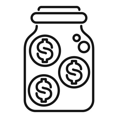 İçinde dolar sikkeleri olan cam bir kavanozun çizgi çizimi, gelecekteki mali güvenlik için tasarruf ve yatırımı temsil ediyor