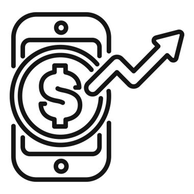 Artan dolar miktarını gösteren mobil bankacılık uygulaması çizgisi çizimi